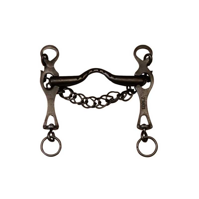 Freio dente de ferro preto para cavalo com corrente central
