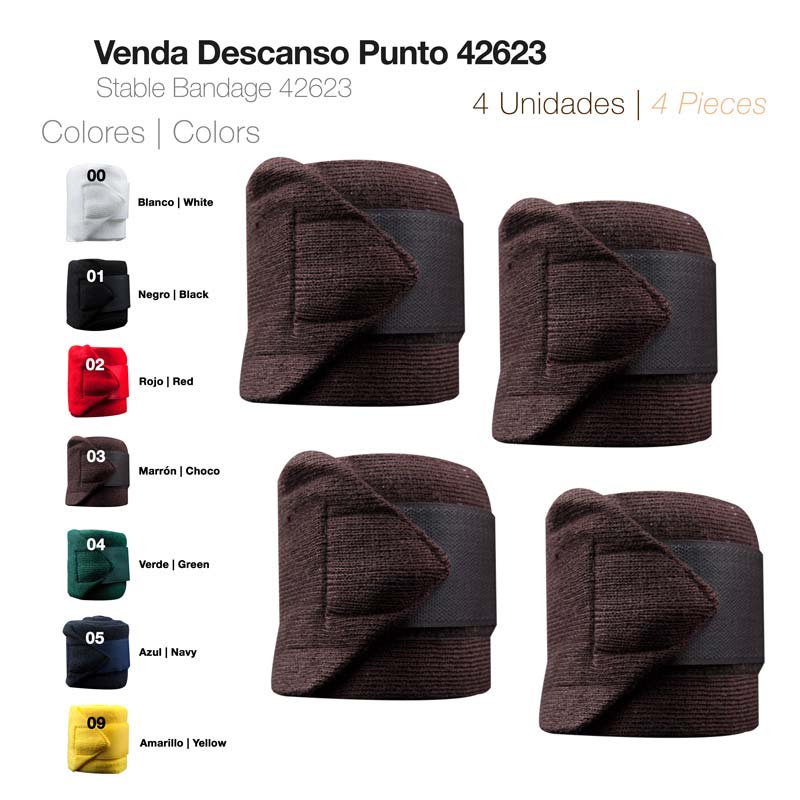 Quatro vendas elásticas de descanso castanhas com fecho de velcro preto e opções de cores disponíveis