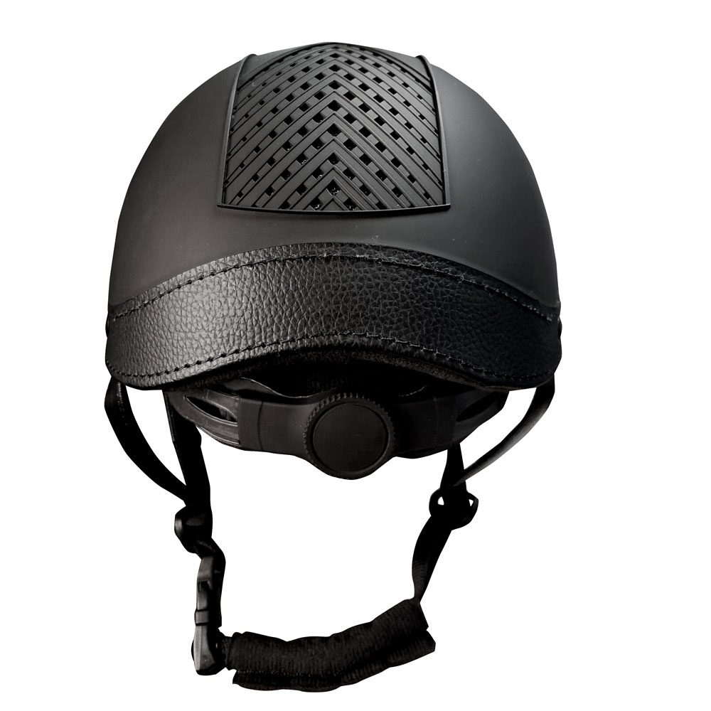 Capacete preto com detalhe em textura imitação pele e ventilação superior