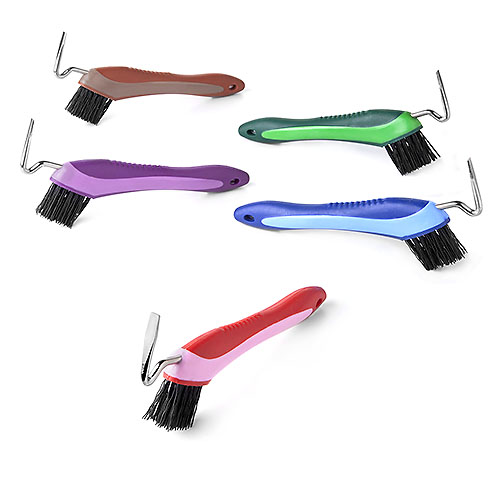 Escovas de limpeza coloridas com cerdas pretas e gancho de metal