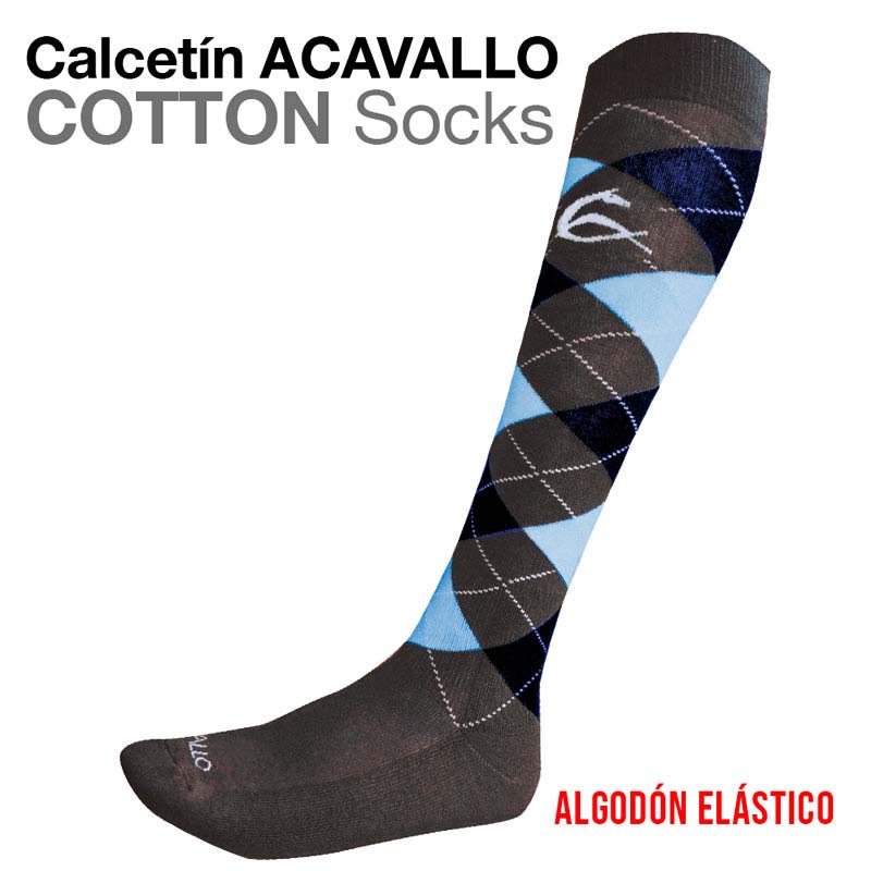 Meia Cavallo algodão elástico com padrão de losangos azuis e cinzentos