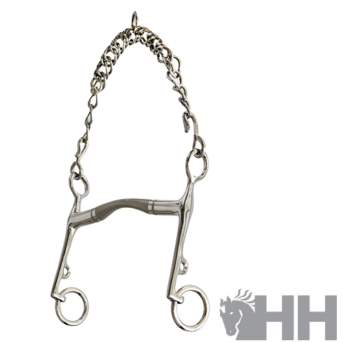 Freio de cavalo metálico prateado com corrente dupla