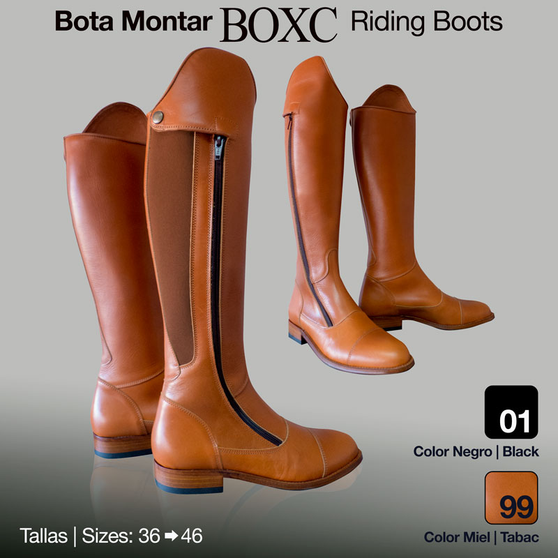 Três pares de botas de montar BOXC cor mel em couro com fecho lateral e sola preta