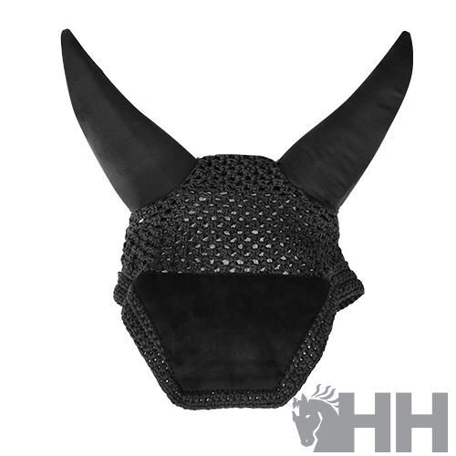 Cubremascara preta para cavalo com orelhas compridas e logotipo HH cinzento