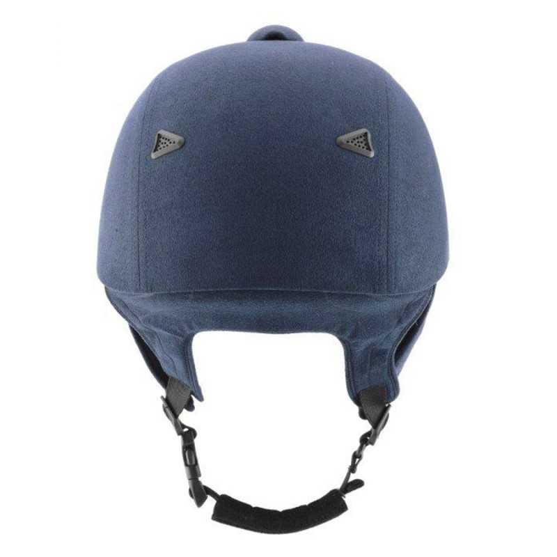 Capacete de equitação azul escuro com ventilação e correia de fixação