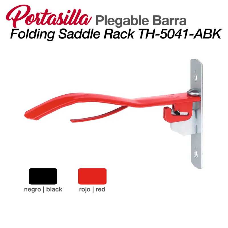 Portasilla plegable para sela com barra metálica e suporte de parede em metal prateado