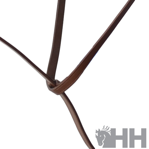 Correia de couro castanho com nó e logótipo HH cinzento no fundo branco