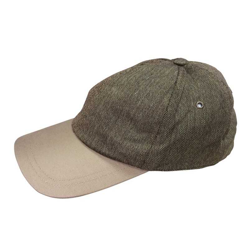 Boné bege com coroa castanha de padrão em espinha de peixe