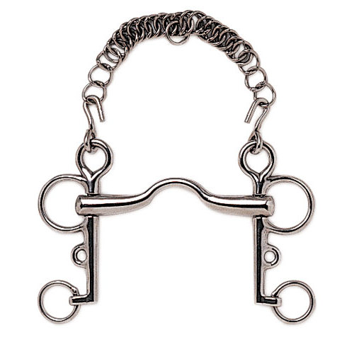 Freio de metal prateado para cavalo com corrente