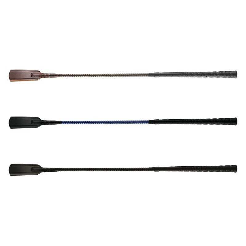 Três rédeas equestres com punho preto e cabos coloridos