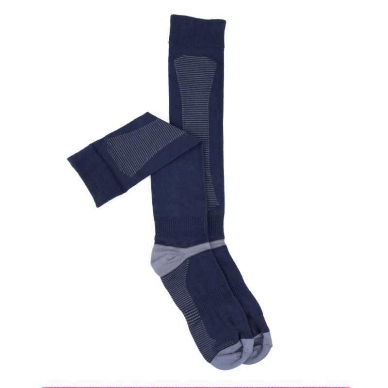 Meias compridas azul escuro com detalhes cinza