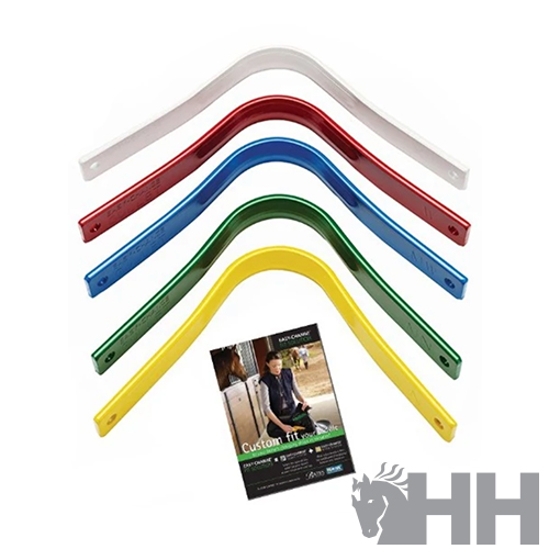 Cinco protetores de pala coloridos para capacete com folheto promocional e logotipo HH