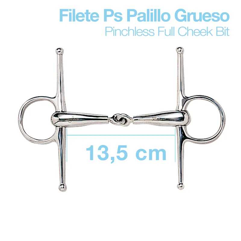 Freio para cavalo filete metálico com texto descritivo e medida 13,5 cm