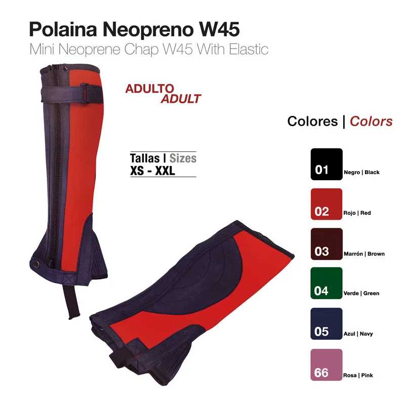 Polaina neopreno W45 para adulto, várias cores e tamanhos disponíveis