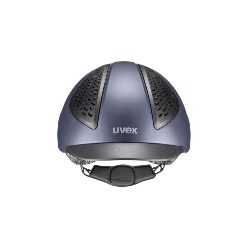 Capacete azul escuro Uvex com detalhes pretos e fecho ajustável