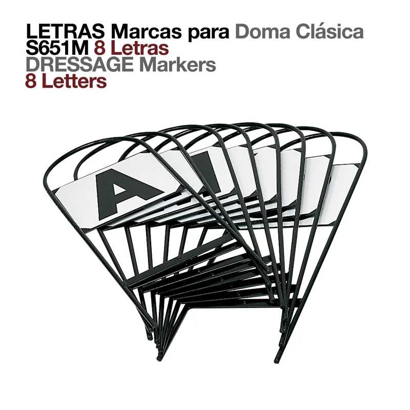 Marcadores para doma clássica com 8 letras e estrutura preta