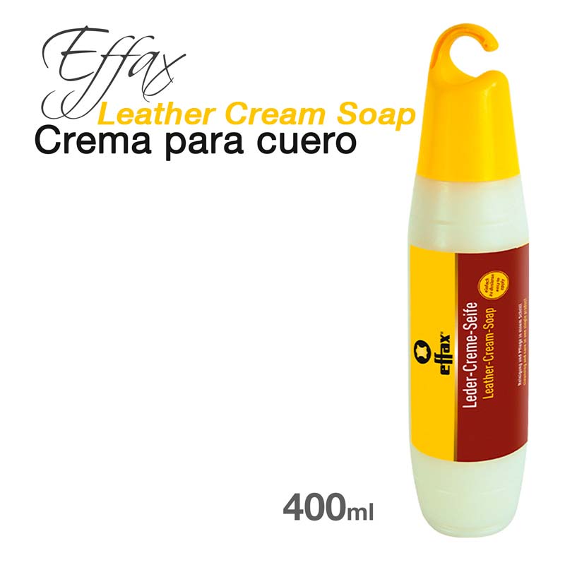 Frasco de creme para limpeza de couro Effax de 400ml com rótulo amarelo e vermelho