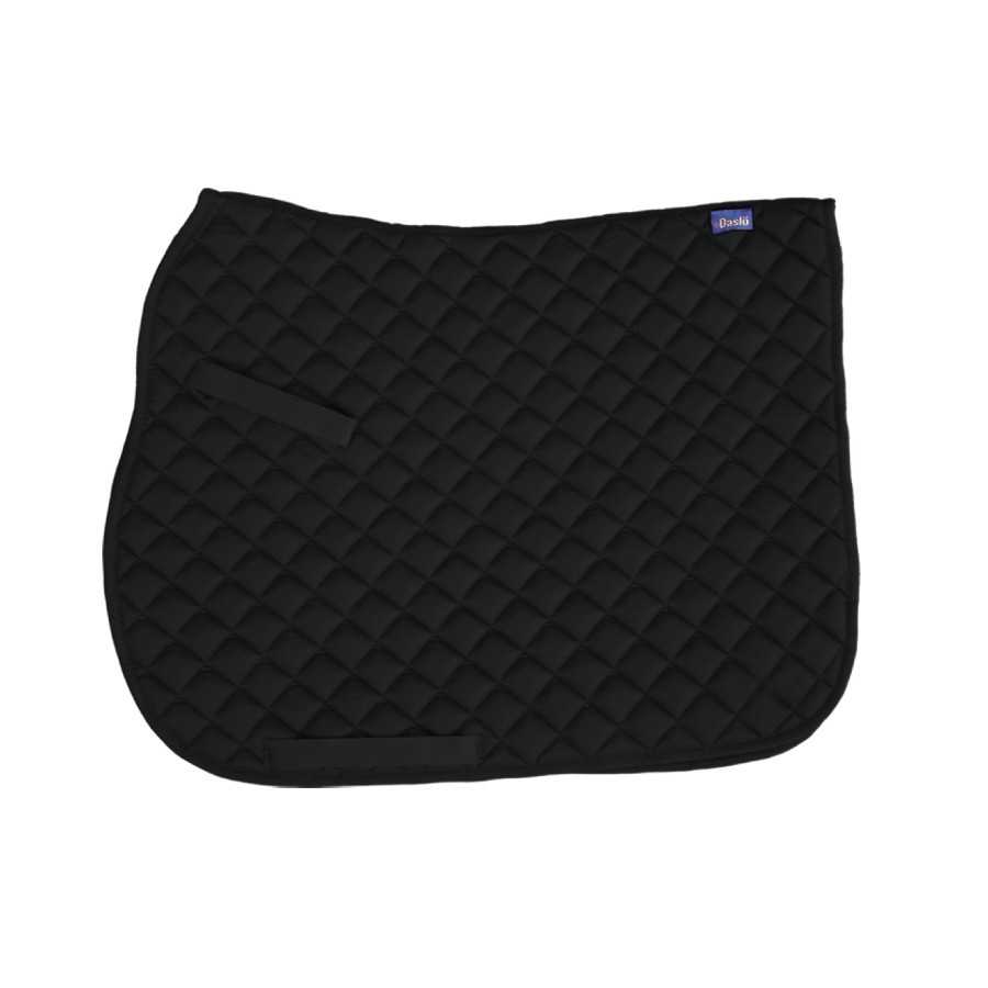 TAPIS DRESSAGE acolchoado preto com padrão losango e etiqueta Daslö