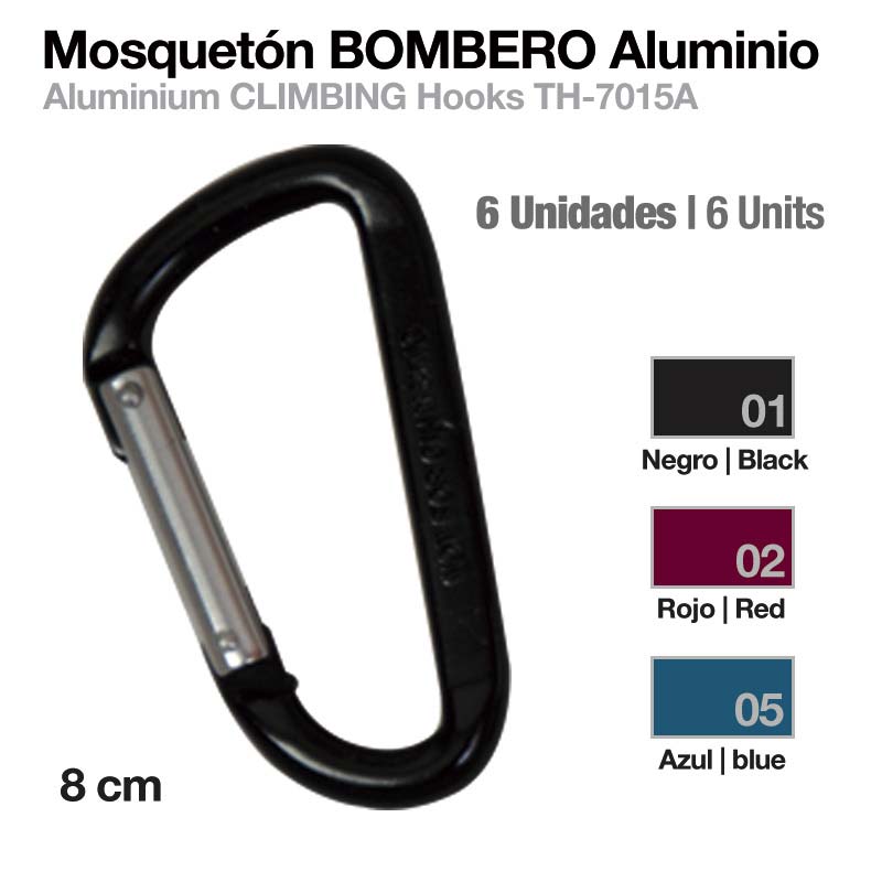 Mosquetão de alumínio vermelho para escalada com mola metálica, 8 cm e disponível em várias cores.