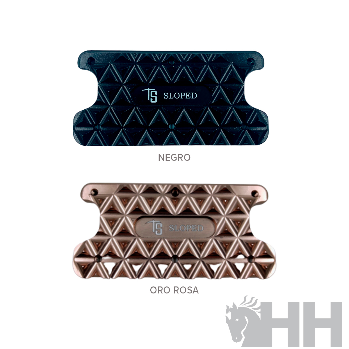 Carregadores TS SLOPED em preto e ouro rosa com textura triangular