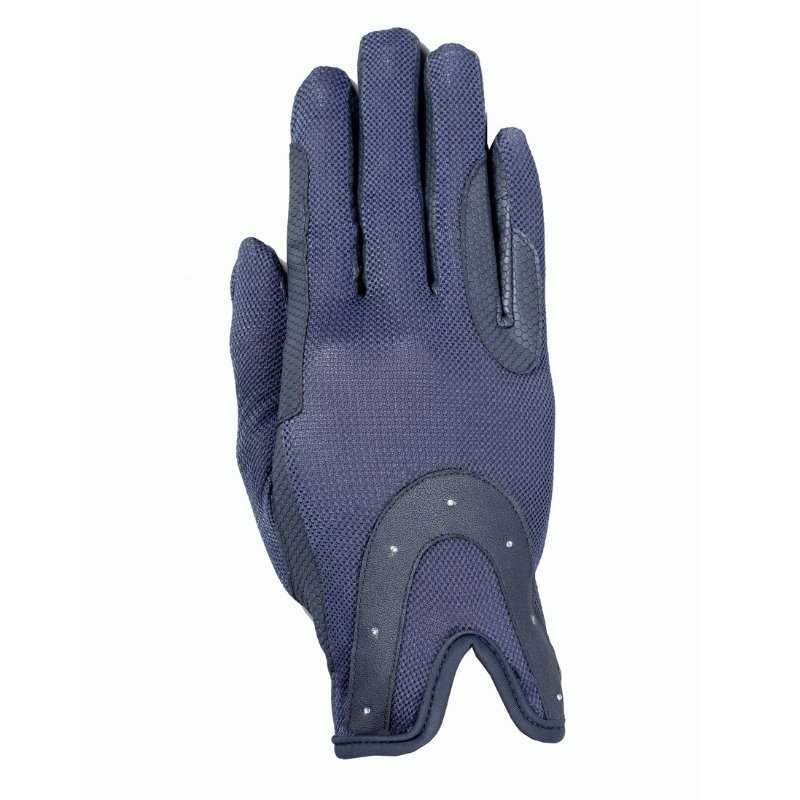 Luva azul escura em tecido com reforços e detalhes brancos