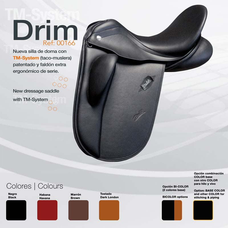 Sela de doma preta de couro com design ergonómico e opções de cores