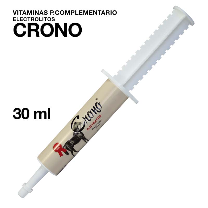 Seringa de vitaminas e eletrólitos Crono 30 ml com imagem de cavalo