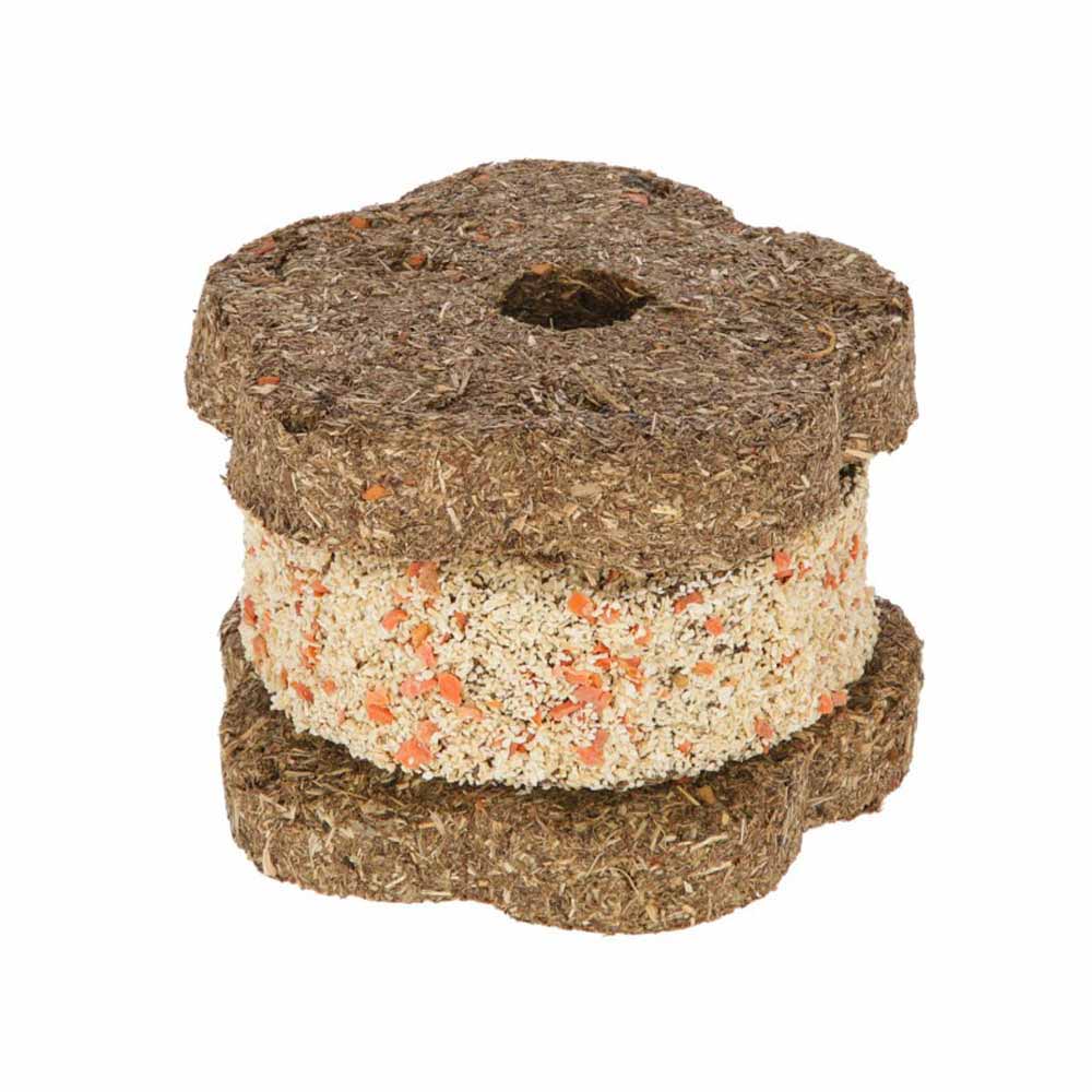 Bloco em forma de flor feito de material orgânico seco com camada central esbranquiçada e laranja