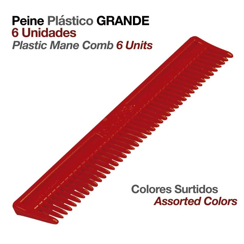 pente de plástico vermelho com texto informativo em branco
