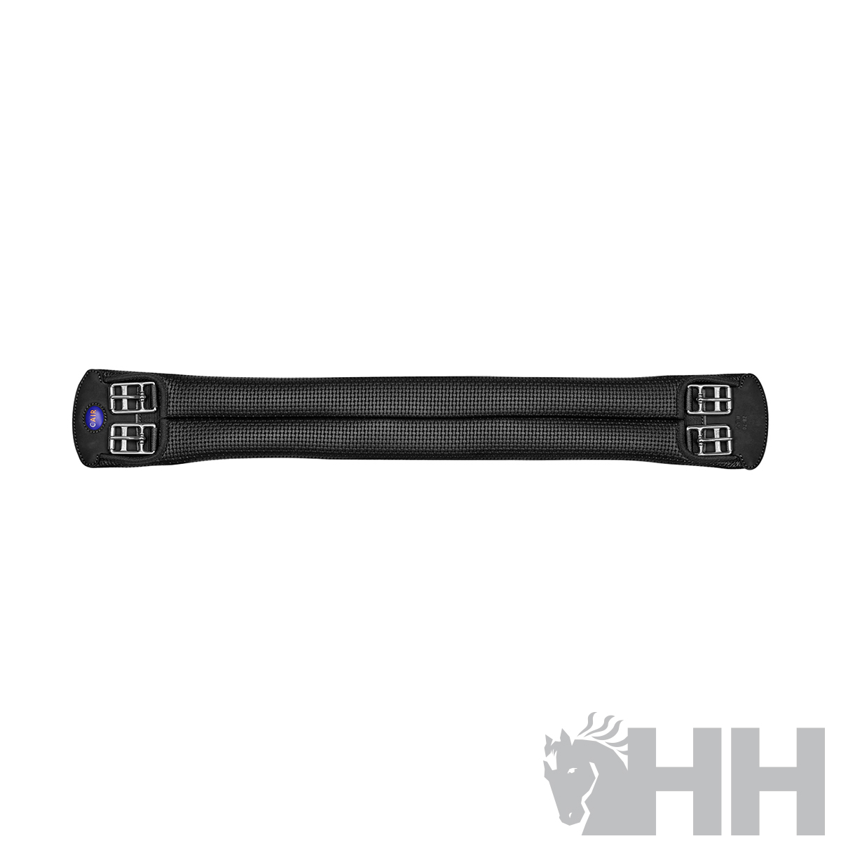 Cilha de equitação preta com fivelas metálicas