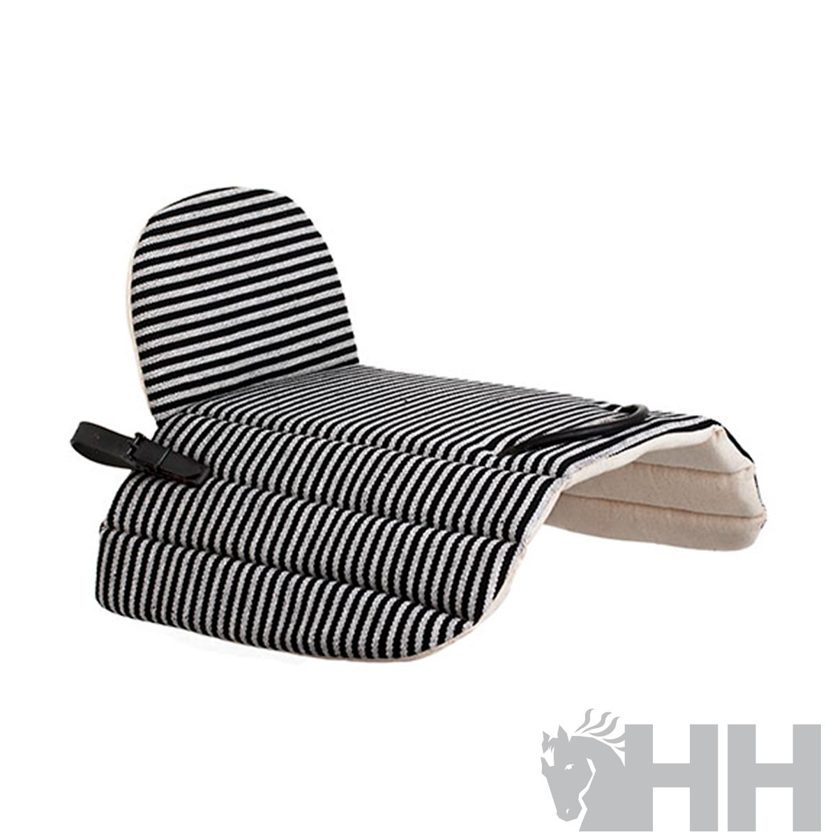 Cama almofadada para animal de estimação com riscas pretas e brancas