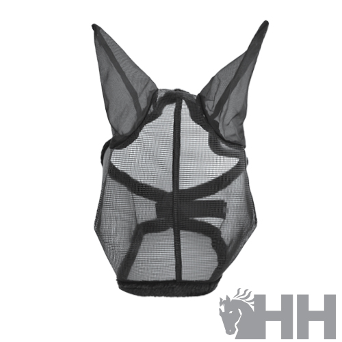 Máscara de rede preta para cavalo com orelhas e tiras ajustáveis