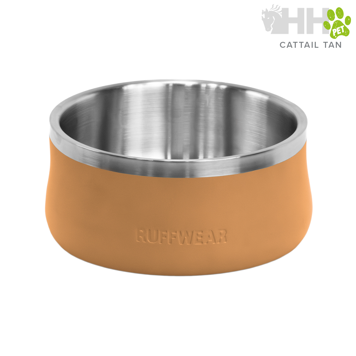 Taça para animais cor castanha com interior em aço inox, com nome RUFFWEAR