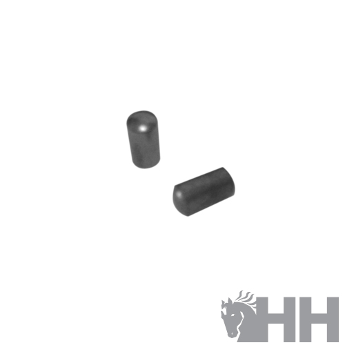 Dois pequenos cilindros pretos com fundo branco e logotipo HH