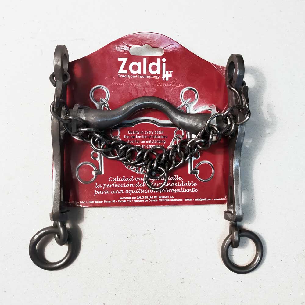 Freio metálico para equitação Zaldi com corrente em embalagem vermelha