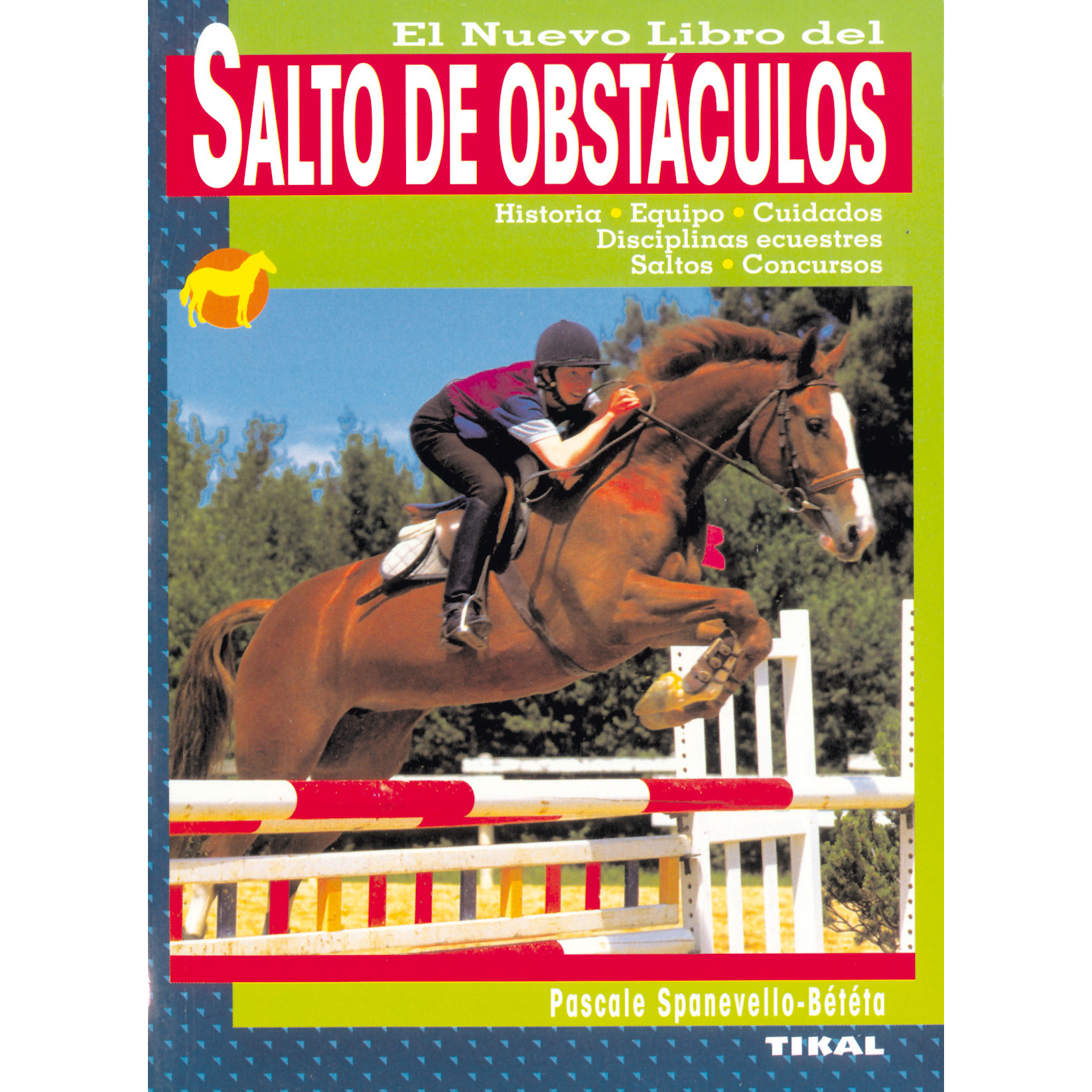 Capa de livro sobre salto de obstáculos com cavaleiro e cavalo em salto