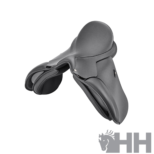 Sela de equitação preta em couro com design ergonómico
