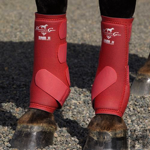 Botas vermelhas para cavalo com fechos de velcro e texto branco