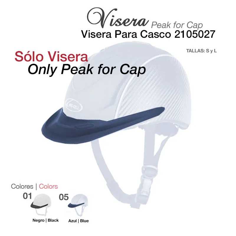 Visera para capacete preto e azul com texto descritivo de produto e cores