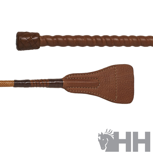 Chicote de montaria castanho com empunhadura trançada e ponta em couro