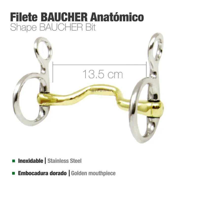 Freio Baucher anatómico em aço inox e boca dourada de 13,5 cm