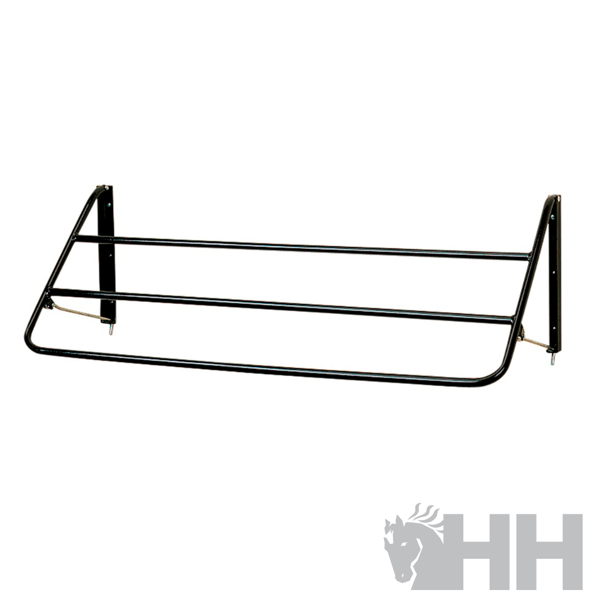 Estendal de parede em metal preto com três barras horizontais