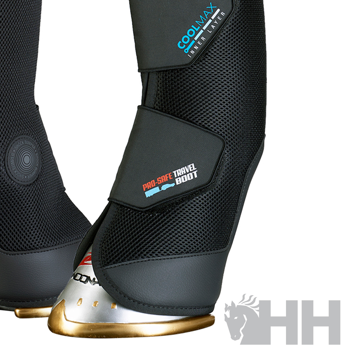 Botas de viagem pretas com textura de malha e solas metálicas douradas