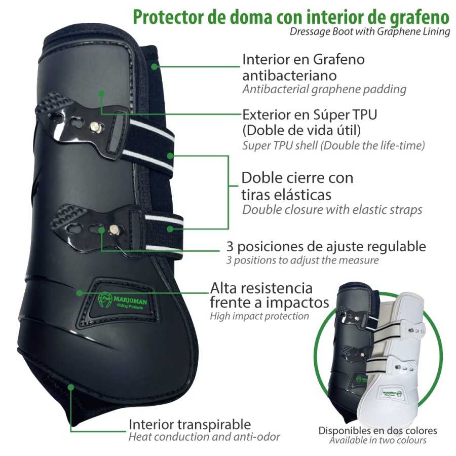 Protector de doma preto e branco com detalhes e texto explicativo