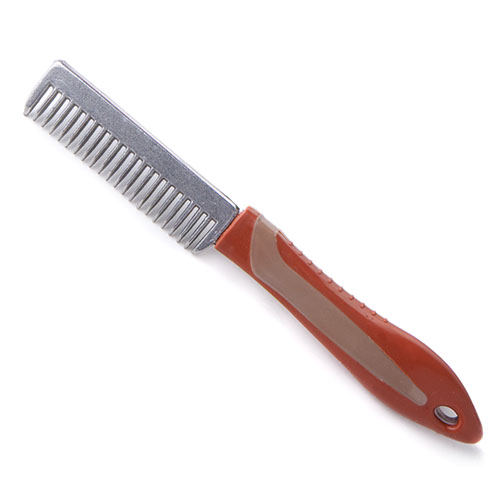 Pente metálico com cabo castanho e bege