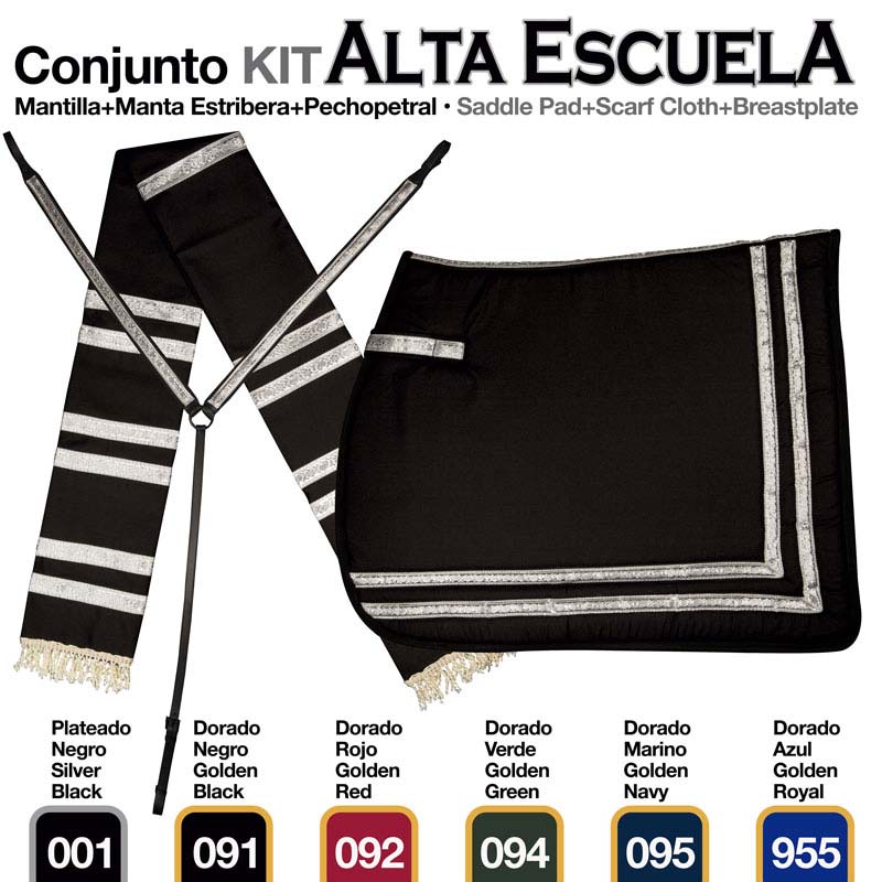 Conjunto KIT ALTA ESCUELA com manta e acessórios na cor preta com detalhes prateados