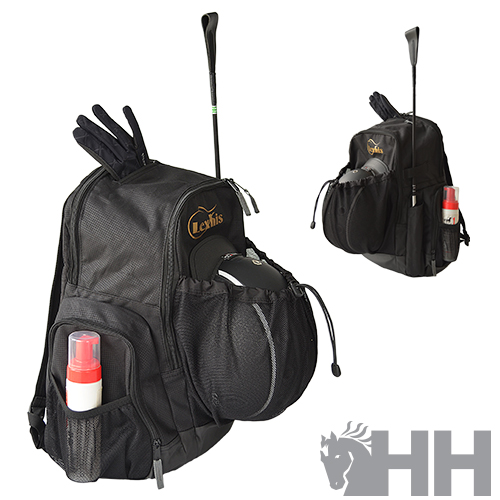 Mochila preta para transporte com bolocoos e bengala