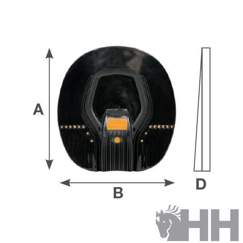 Produto preto com formato e marca HH cinzenta
