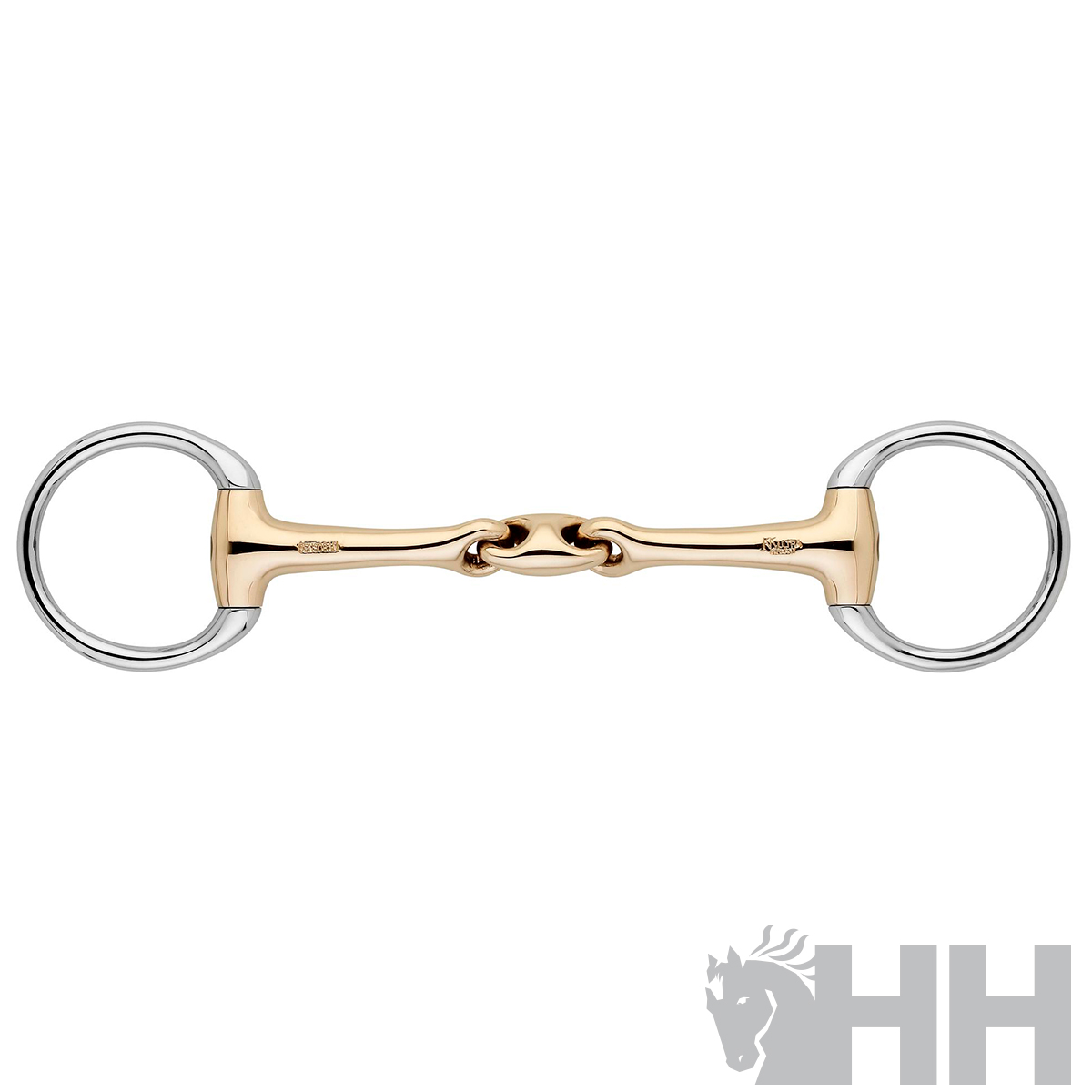 Freio Duplo metálico dourado e prateado com argolas em fundo branco