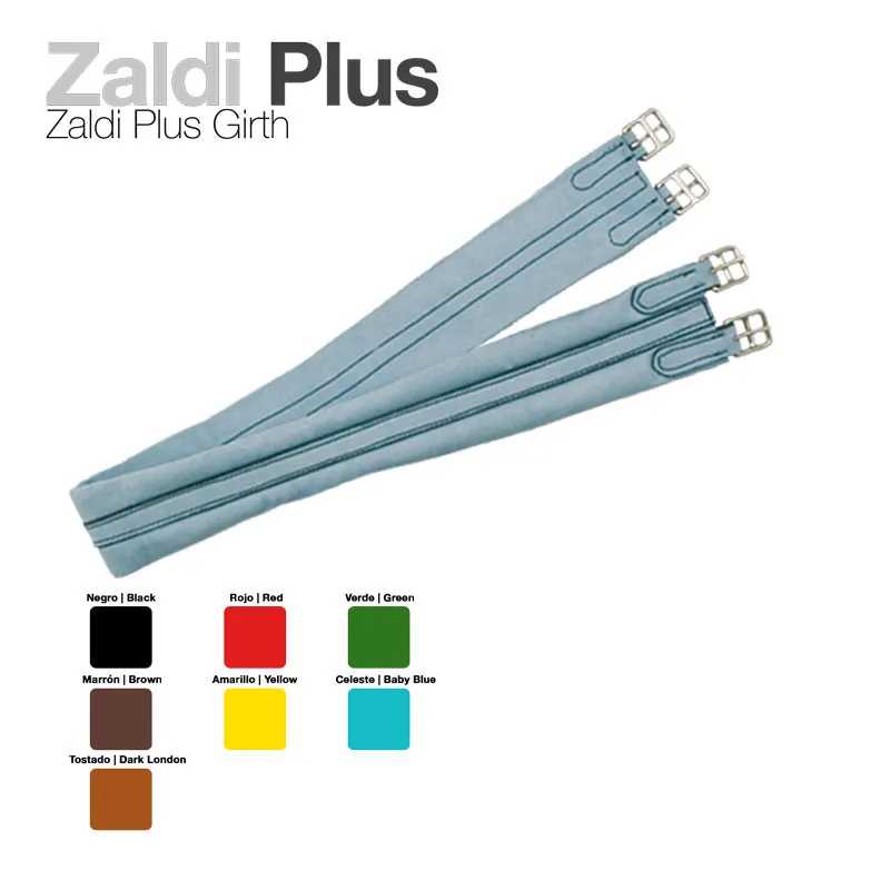 Cintas Zaldi Plus Girth em azul com fivelas metálicas e legenda de cores